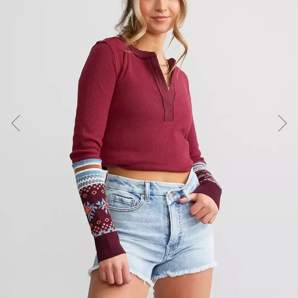 NWOT Free People Mikah Notch Neck waffle Top - Picture 7 of 14